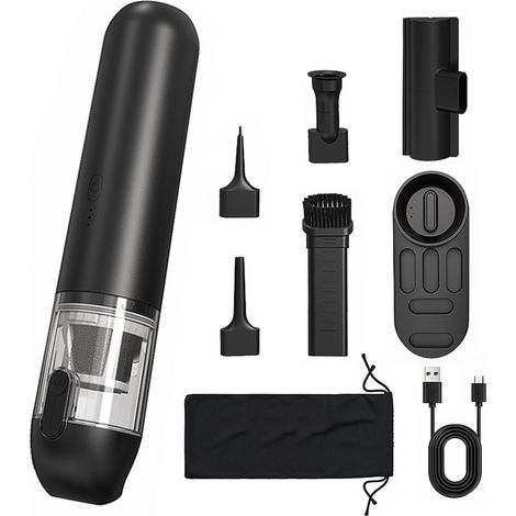Aspirateur miniature sans fil rechargeable avec buse nettoyage gonflage dégonflage 2 vitesses base rangement chargeable collecteur amovible lavable pour maison canapé clavier voiture matelas gonflable (1/5)