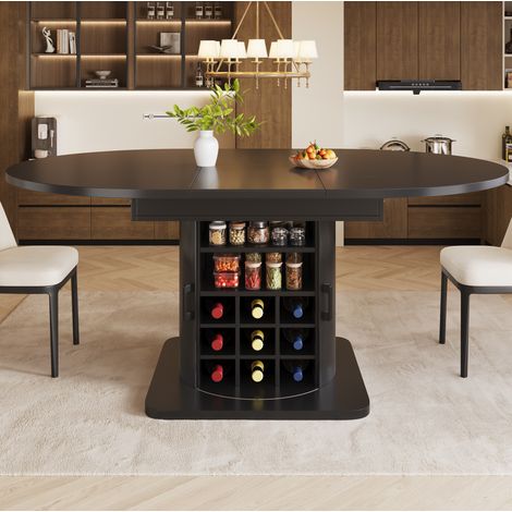 Mesa extensible con almacenamiento, 158 x 118 x 76 cm, MDF y metal, negra OKMYHOME (1/5)