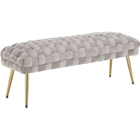 Panca Imbottita Fondo Letto in Velluto Panchina Ingresso Moderna con Gambe Dorate Cassapanca, Grigio, 120CM, Wahson