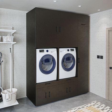 Roomart S3 Waschmaschinen-Überbauschrank 179 cm, Schwarz-Eiche