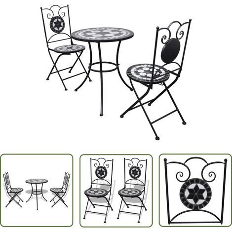 The Living Store Mobilier de bistro 3 pcs Carreaux céramiques Noir et blanc - Ensemble De Bistro - Meubles De Jardin - Salon De Jardin - Table Et Chaises - Carrelage Céramique (1/5)