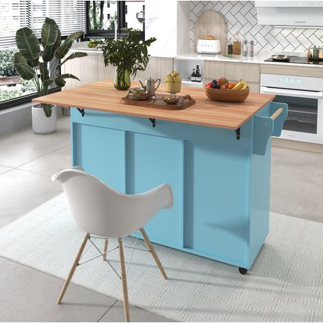Mobile cucina con ruote, piano ribaltabile 129 x 71 x 91,5 cm, blu DESVIAE (1/5)