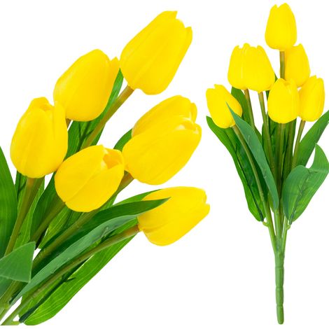 CV26807-4 RAMO DE TULIPÁN DE ESPUMA X7 TULIPÁN ARTIFICIALES AMARILLOS EN UN RAMO
