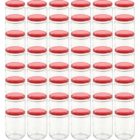 vidaXL Tarros de mermelada de vidrio con tapa roja 48 unidades 230 ml (1/2)