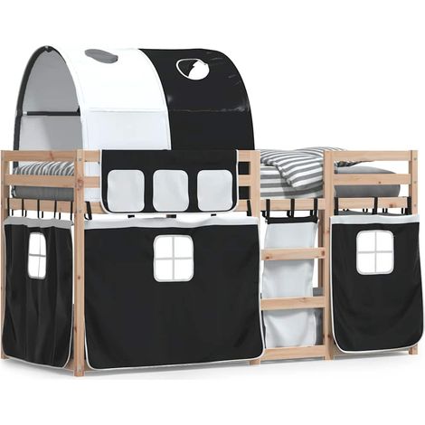 Maison Exclusive - Etagenbett mit Vorhängen Weiß & Schwarz 90x190