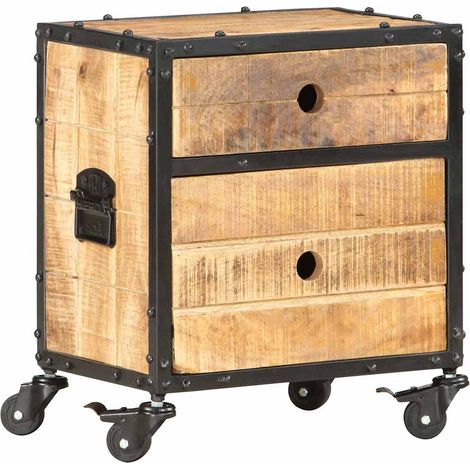 Table de chevet - Bout de Canapé Armoire De Rangement 40 x 30 x 50 cm Bois de manguier brut BV185345 - BonneVie (1/5)