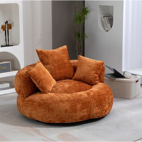 Fauteuil lounge en chenille orange, 108 x 108 x 52 cm, sans installation, HAVRYA (1/5)