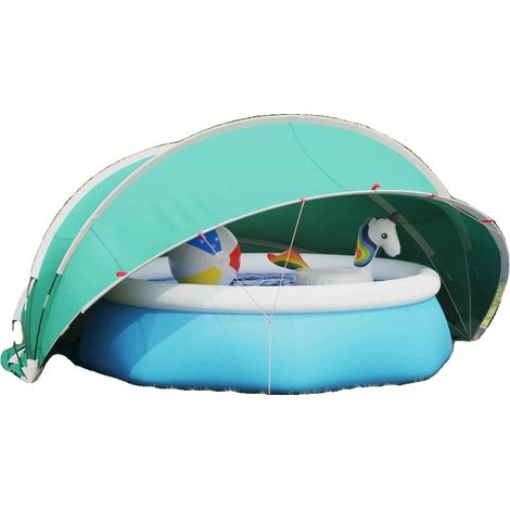 Cúpula portátil para piscina, 472 x 460 x 229 cm, resistente al agua y a los rayos UV, almacenamiento compacto, requiere montaje. (1/5)