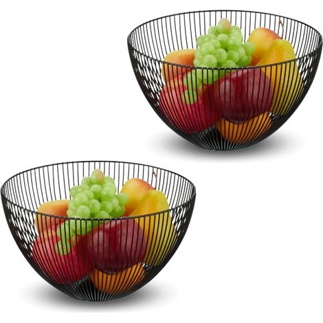 2 Centrotavola rotondi moderni in metallo Nero - Misura 24,5x14 cm - Centrotavola portafrutta di design per la tavola (1/5)