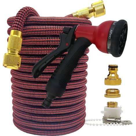 Tuyau d'arrosage haute pression avec pistolet (1,5 à 30 m) - 2,5 à 30 mètres - Extensible et flexible - Idéal pour l'irrigation de jardins et de fermes, le lavage de voitures et bien plus encore. Enro (1/5)
