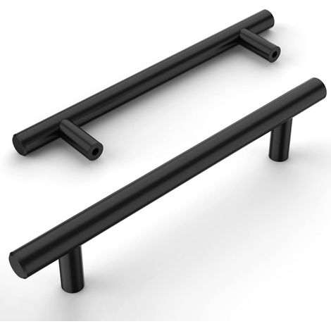 poignee meuble cuisine en poignée en T Bar Bâton ,Ø12mmHole Centers128mm 128mm lot de 6 Acier Inoxydable Noir (1/4)
