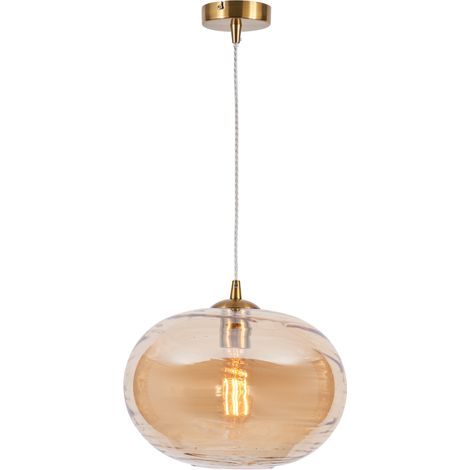 Visconte Sarno Ceiling Pendant 1 Light with Champagne Tint Oval Shade - Brass (1/5)