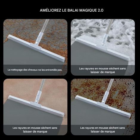Balai raclette en caoutchouc avec manche de 157,5 cm, éliminateur de poils en silicone. Nettoie vitres, poils, poussière et liquides, pour sols lisses et moquettes. (1/5)