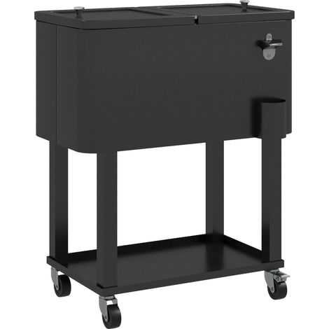 Chariot réfrigéré à roulettes avec ouvre-bouteille et étagères, capacité de 56 litres, idéal pour les patios, les fêtes et les terrasses. Dimensions : 67 x 35 x 80 cm. Noir. (1/5)