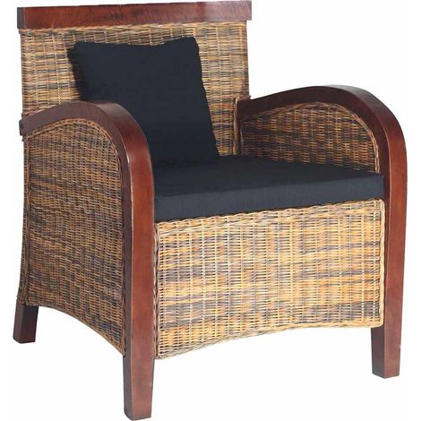 Vidaxl – Fauteuil en rotin tissé à la main – Cadre en manguier massif – Hauteur d'assise 40 cm – Coussin inclus – Pour intérieur (1/5)
