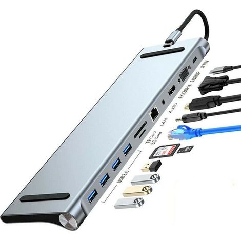 Andowl - Hub 11 In 1 Usb Type C Adattatore Con Hdmi 4k Vga Ethernet Lan Sd Audio Pd Hu990 - (1/3)