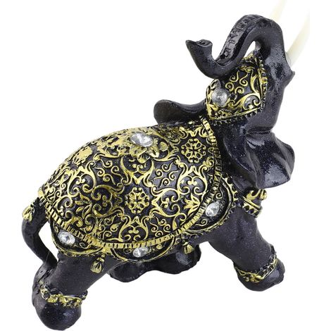 Figurine d'éléphant en résine, symbole de richesse et de chance Feng Shui, statue d'éléphant décorative pour la maison, cadeau de pendaison de crémaillère, bleu, taille M (1/5)