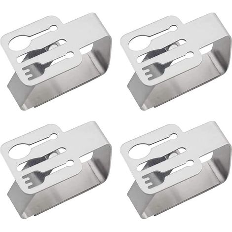 Set di 8 clip per tovaglia in acciaio inossidabile, ultra resistenti, flessibili, antiscivolo, con bordi lisci, design decorativo, stile stoviglie. (1/5)
