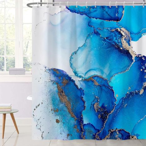 183x213cm Rideau de Douche en marbre Motif d'encre Bleu Marine 3D Rideaux de Douche de Sable Ombre Abstrait Salle de Bain Rideau décoratif Rideau de Baignoire étanche (1/5)