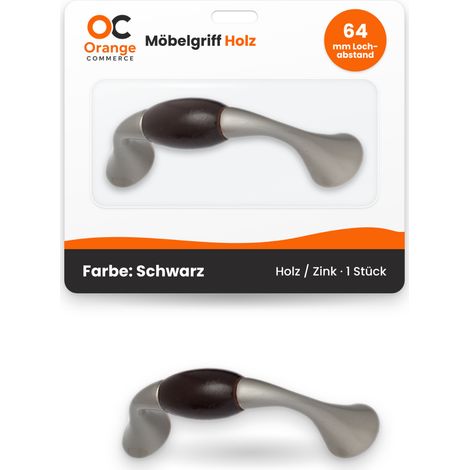 Holz Möbelgriff Natur Schwarz 64 mm (1/5)