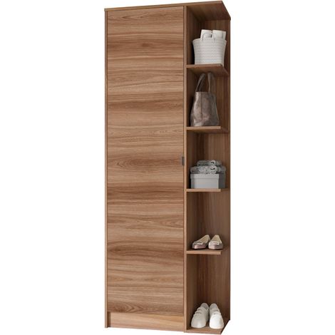 Beaux Meubles Pas Chers – Meuble à chaussures 15 paires – 1 porte – 10 niches – Largeur 67.5 cm – Hauteur 182 cm – Bois mélaminé châtaignier FSC (1/5)