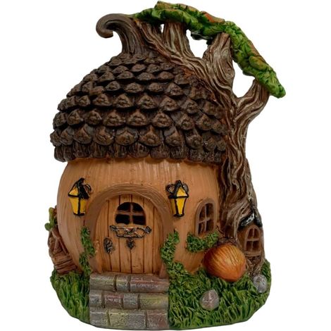 Lampe Résine Maison Arbre Noix pour décor Jardin Lampe Jardin Résine Maison Arbre Noix, Lumière Automatique 360°, Décoration Extérieur Nuit (1/5)