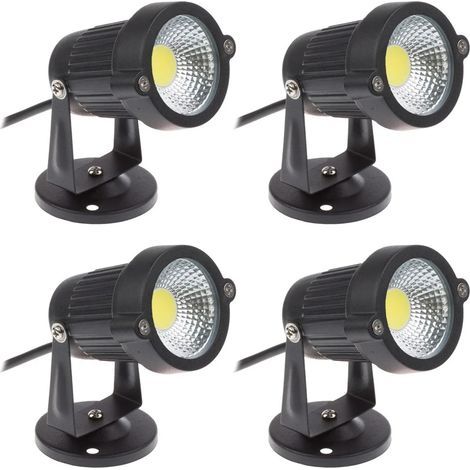 Juego de 4 focos LED COB de 5W y 220V, luces de jardín ajustables para exteriores, jardín y terraza (blanco frío) (1/5)
