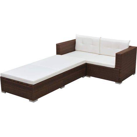 Salon de jardin 3 pcs Ensemble Table et Chaise de Jardin - avec coussins Résine tressée Marron BV498447 - BonneVie (1/5)