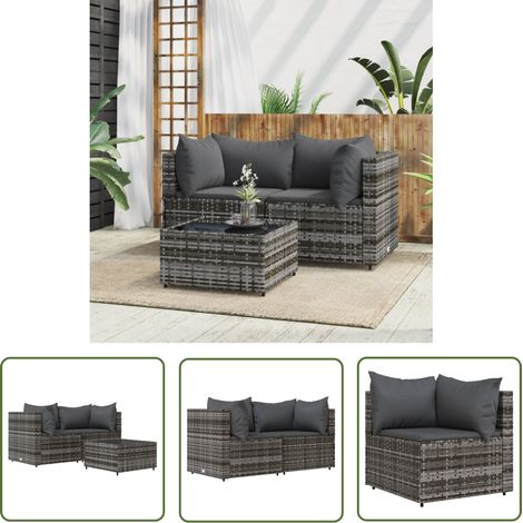 Salon de jardin 3 pcs - Ensemble Table et Chaise de Jardin - avec coussins Gris Résine tressée BV388086 - BonneVie (1/5)