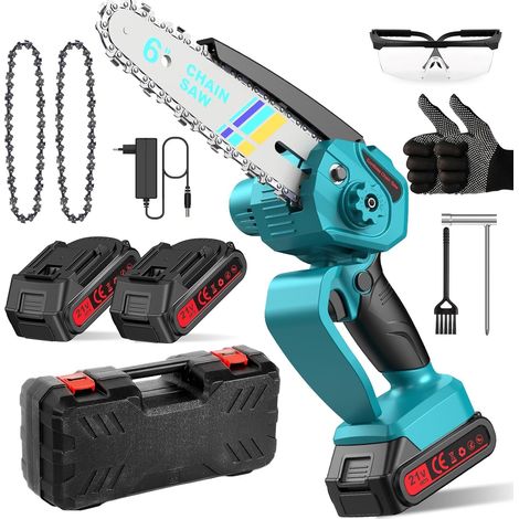 2 Mini Tronçonneuse, 6 Pouces, Moteur Cuivre, Batterie 21V, Jardinage