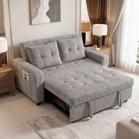 Divano letto 130x115x47 cm, 3 in 1, schienale regolabile, tasche laterali, poliestere grigio chiaro (1/5)