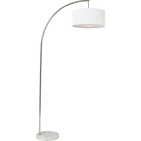 Litecraft Rodney Curved Floor Lamp E27 Marbled Base - Polished Chrome, White