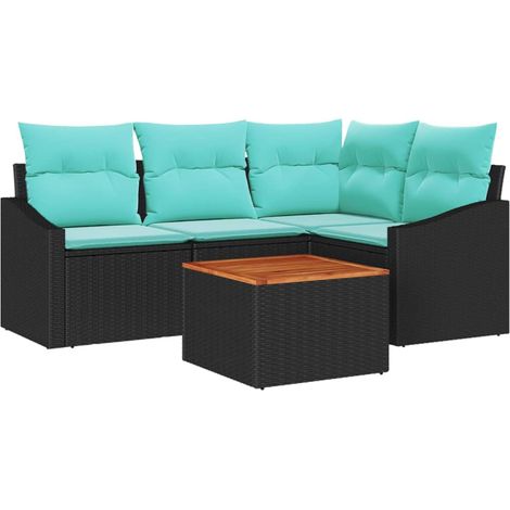 Garden Sofa Set with Cushion 5 pcs Black Poly Rattan vidaXL