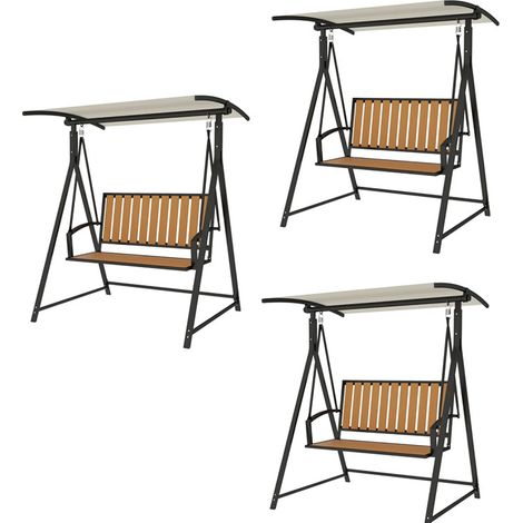 3er-Set hollywoodschaukel mit verstellbarem Sonnendach, 2-Sitzer Gartenschaukel, wetterfest Schaukelbank belastbar bis 240kg, Gartenliege für Garten, Terrasse, 142 x 112 x 162cm, Schwarz
