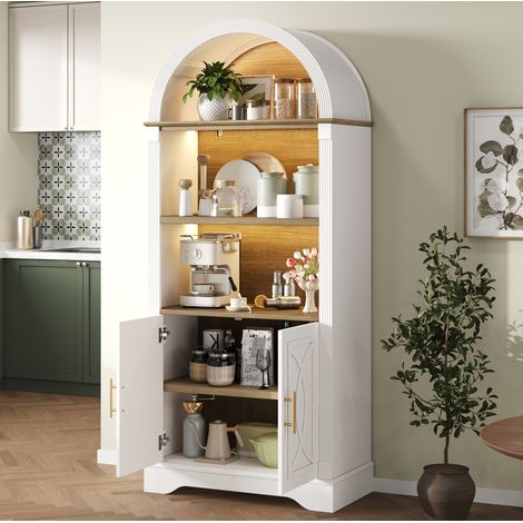 Credenza alta 76,2x40,1x180 cm in MDF bianco con vano portaoggetti salvaspazio FloraGrace (1/5)