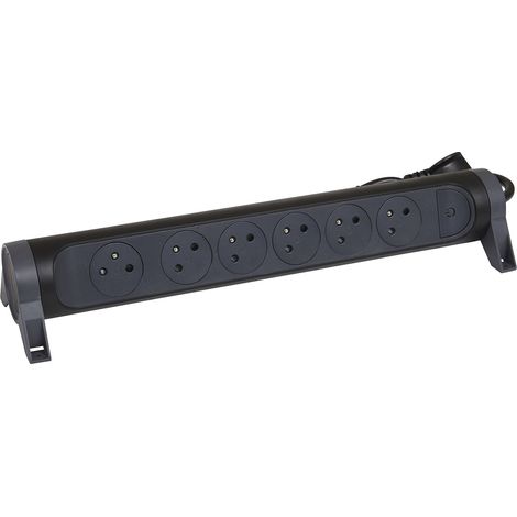 Multiprise Rotative Avec Interrupteur à Voyant LED - 6 Prises Surface avec Terre - Cordon 1,5m - Noir et Gris Foncé (1/5)
