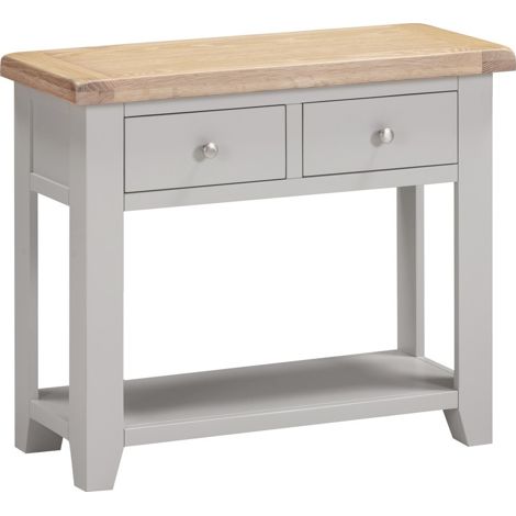 Windsor 2 Drawer Console Table - L34 x W85 x H70.5 cm - Pebble Grey/Oak