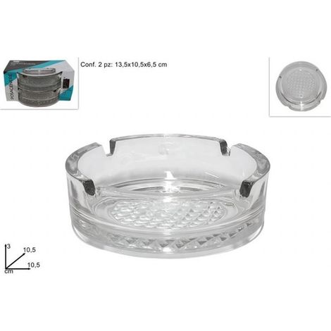 Set 2 Pezzi Posacenere Portacenere in Vetro Trasparente 10,5 cm