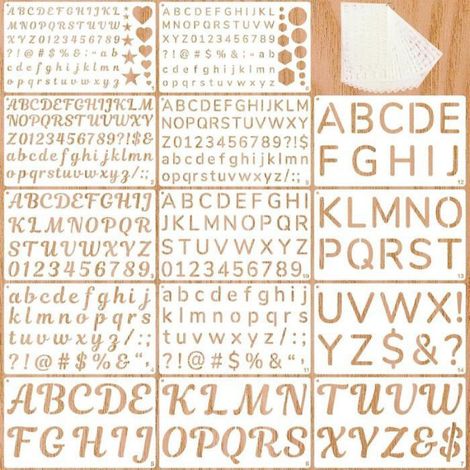 14 Pochoirs, Lettres et Chiffres, Plastique Robuste, Tailles 1,3cm à 5,1cm, pour Loisirs Créatifs (1/5)