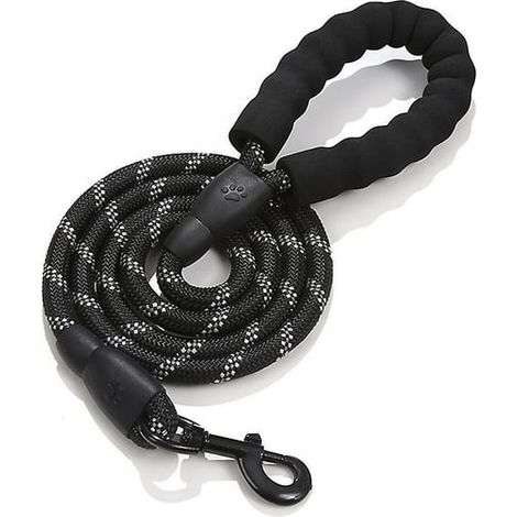 Laisse de chien en nylon résistant et réfléchissant avec poignée rembourrée confortable (Noir) (1/5)