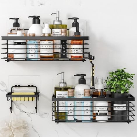 Serviteurs de Douche étagère Caddy Panier de Douche Salle de Bain Toilette Acier Inoxydable Pas de Forage Noir - Paquet de 3 (1/5)