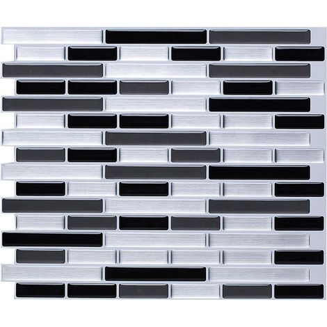 Papier Peint Carrelage Autocollant Argent brossé 28 x 24 cm Style Mosaïque Sticker Mural Film Décoratif Imperméable pour Carreaux de Mur de Salle de Bains et de Cuisine (1/4)