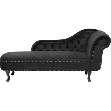 Beliani – Méridienne en velours noir – Largeur 169 cm – Hauteur 79 cm – Rembourrage mousse 35 kg/m3 – Côté droit élégant pour salon