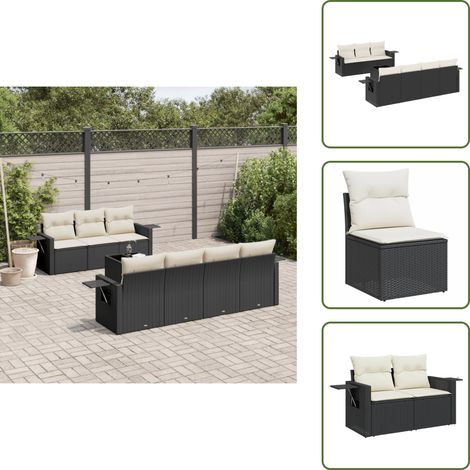 The Living Store Salon de jardin 8 pcs avec coussins noir résine tressée - Ensemble Salon De Jardin - Meuble De Jardin - Jardin Design - Mobilier Exterieur - Set Salon Extérieur (1/5)