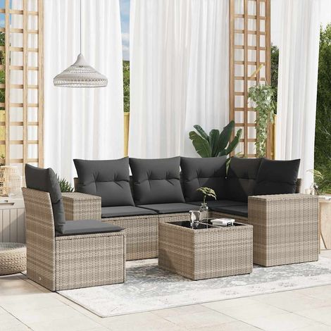 vidaXL Salon de jardin 6 pcs avec coussins gris clair résine tressée (1/5)