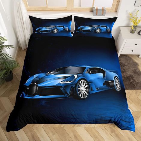 Sports Car Bedding Set Blue Racing Car Duvet Cover 140 x 200 cm for Children Boys Girls Extreme Sports Bedding Set Cool Speed Car Bedding Set 2 Pieces (1/5)