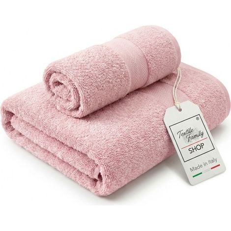 Pair de serviettes pour le visage et les invités roses - éponge 100 % coton éponge 450 g/m² fabriquée en Italie