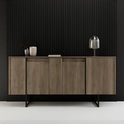 Dmora - Kommode Betel, Wohnzimmerbuffet, Wohnzimmer-Sideboard, Moderne Küchen-Speisekammer, 160x35h80 cm, Walnuss und Schwarz, mit verstärkter Verpackung (1/5)