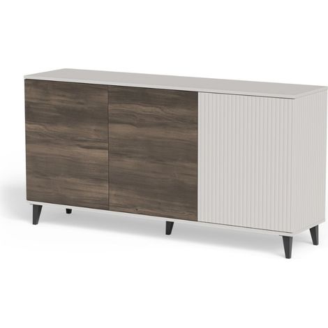 Buffet 160 cm 3 portes aspect noyer et beige PUMP (1/5)