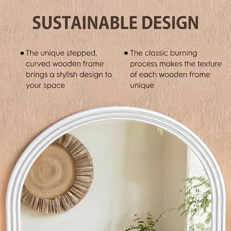 VVBV Miroir sur pied, 160 x 50 cm, support réglable, cadre en bois, bois et métal, blanc (1/5)